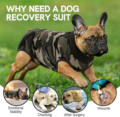 SAWMONG Dog Recovery Suit, Recovery Suit for Dogs After Surgery, Dog Spay Surgical Suit for Female Dogs, Dog Onesie Body Suit for Surgery Male Substitute Dog E-Collar Cone, Camouflage, Small