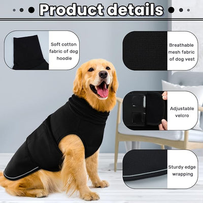 Dog Anxiety Vest with Hoodie,Breathable Dog Thunder Jacket for Thunderstorms,Fireworks,Vet Visits,Separation,Adjustable Calming Vest for Small Medium Large Dogs,Black,2XL