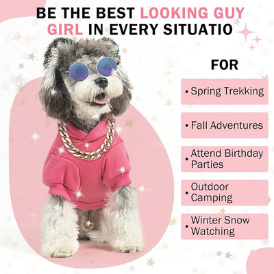 SCENEREAL Dog Hoodie Sweaters for Small Medium Large Size Dogs, Fleece Dog Sweatshirt with Hat and Pocket,Soft Cold Winter All Weather Dog Clothes for S to XL Sized Dogs, Pink L