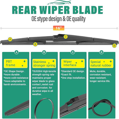 28" 16" 16" Windshield Wiper Blades Replacement for Toyota Prius 2016 2017 2018 2019 2020 2021 2022 Premium All Weather Front Rear Wipers Set - OEM Quality (Pack of 3)
