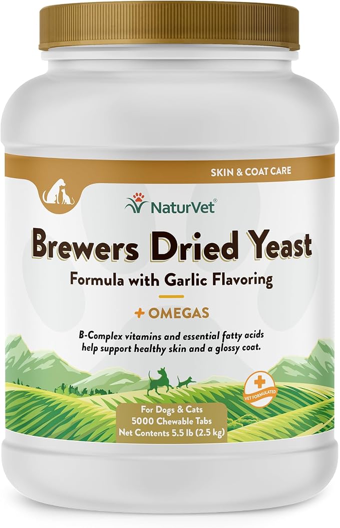 Brewer’s Dried Yeast Formula with Garlic Flavoring – Plus Omegas | Rich in Omega-3, 6 & 9 Fatty Acids | Fortified with B1, B2, Niacin & Vitamin C | For Dogs & Cats | 5000 Chewable Tablets