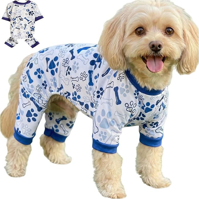 Vet-Approved Dog Pajamas Onesie for Small Medium Dog Pjs, Ultra-Premium Hypoallergenic Polyester, Lightweight, Breathable & Won't Overheat, Gentler on Skin, Size L (Pet: 9-14lbs)