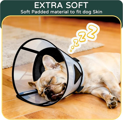 Soft Dog Cone Collar for Large Dogs, Mesh Windows Transparent E Collar for Dog, Anti-Bite Lick Wound Healing After Surgery Neuter Safety Practical Comfy Plastic Cone (Black, L)
