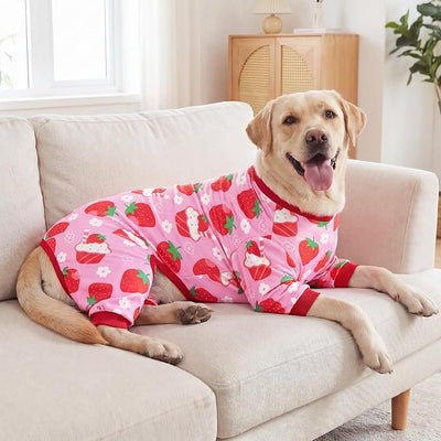 XPUDAC 4 Pieces Dog Pajamas Stretchy Dog Pjs Soft Cute Doggie Clothes for Medium Large Dogs Boy Girl Cats Pet Outfits, 3X-Large