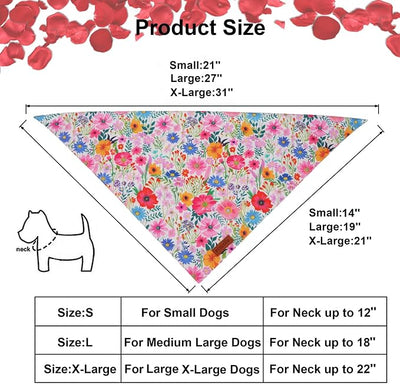 PTDECOR Spring Floral Dog Bandana, Flower Leaves Dog Scarf, Premium Durable Fabric, Adjustable Flower Bandanas for Small Dogs Pets (Small)