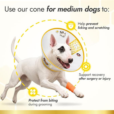 Cone for Dogs to Stop Licking for Post-Grooming Irritations – Adjustable Dog Cone Alternative Prevents Scratching After Surgery – Elizabethan Collar for Medium Dogs – Fits 16.1–18.9 in Necks
