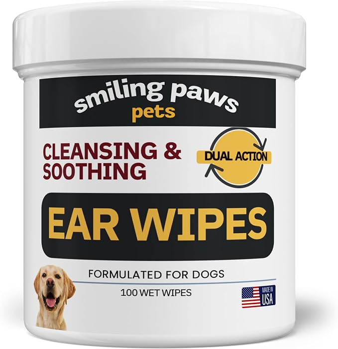 Ear Wipes for Dogs | Dog Ear Wipes Otic Cleanser for Dogs to Stop Ear Itching with Aloe and Eucalyptus Made in USA 100 Count