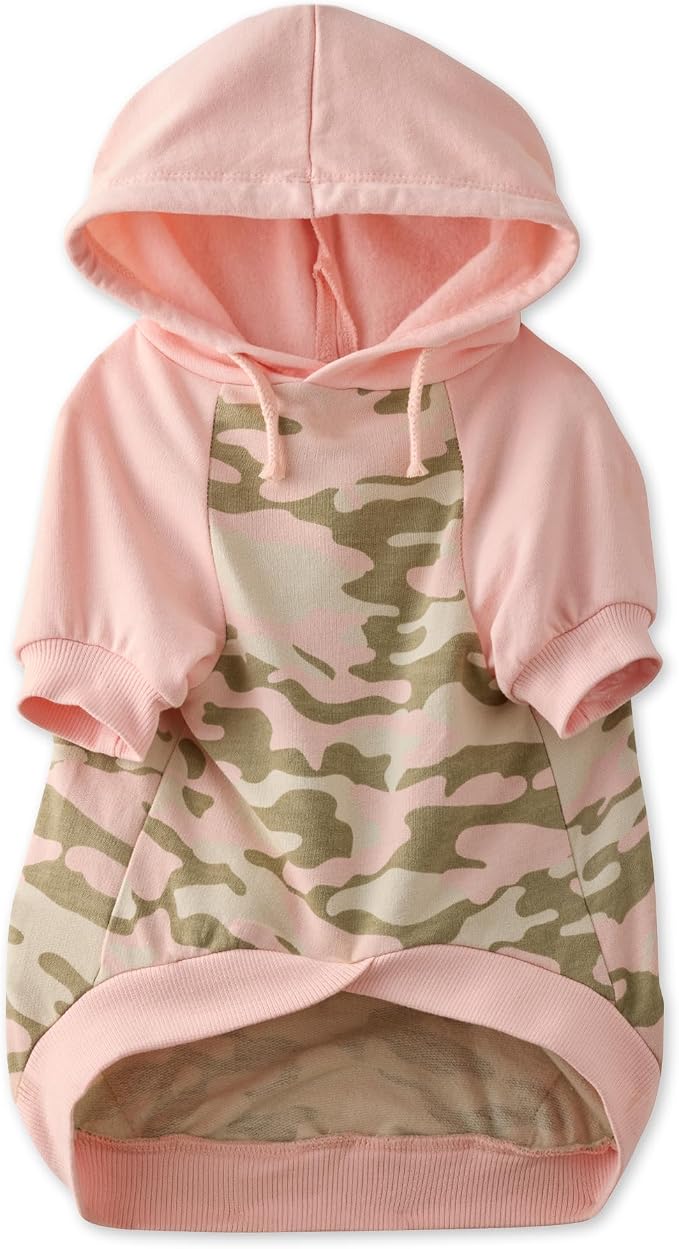 Pet Passion Rocky – The Original Lightweight Hooded Tee 100% Organic Cotton Dog Hoodie Pet Coat Sweater for All Sized Dogs, Pink Half Camo, Medium (20-45 lbs)