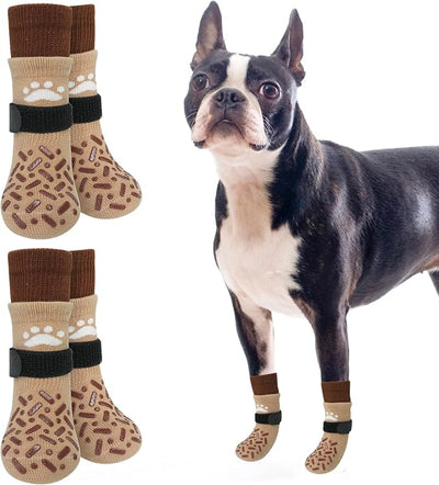SCENEREAL Dog Socks to Prevent Licking Paws for Hot/Cold Pavement, Anti Slip High Top Dog Grip Socks for Hardwood Floors, Dog Shoes Booties&Paw Protector for Small Medium Large Senior Dog, Khaki S