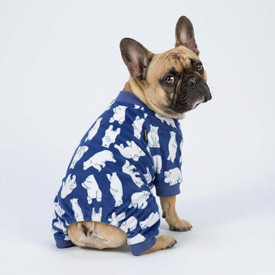 Fitwarm Polar Bear Dog Pajamas, Dog Clothes for Small Dogs Girl Boy, Pet Onesie with Feet, Cat Outfit, Lightweight Velvet, Royal Blue, White, Medium