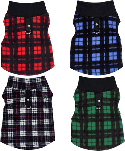 Rbenxia 4 Pieces Buffalo Plaid Dog Sweaters with Leash Ring Soft Fleece Vest Dog Pullover Warm Jacket Pet Dog Clothes Winter Dogs Outfits for Small Puppy Cat Pets (X-Large)