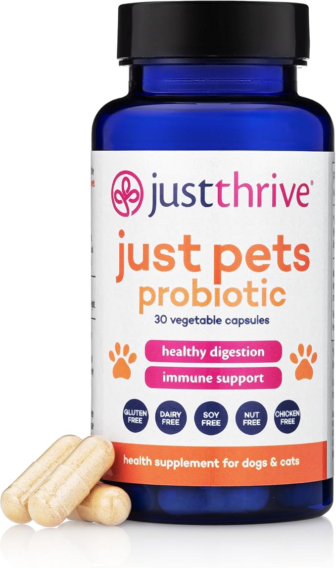 Just Pets Probiotic - Daily Digestive Probiotics for Dogs and Cats - 4 Billion CFUs Pet Probiotic, 30 Capsules