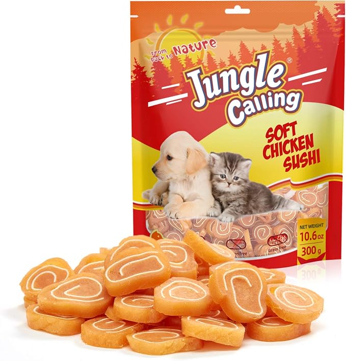 Soft Chicken & Codfish Cat & Dog Treats, High Protein Pet Snacks for Small & Medium Dogs & Cats, Chewy Chicken Sushi Dog Training Treats, 10.6 oz