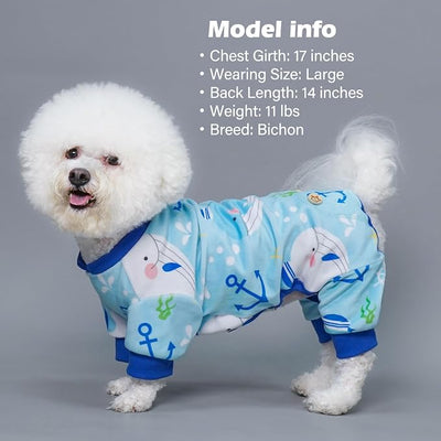 KYEESE Dog Pajamas Velvet Dog Pajamas Small Sized Dogs Soft Dogs Clothes Pet Coat Stretchy Doggie Pjs Pet Costume with Whale Pattern Comfy Doggie Jammies Onesie, Medium