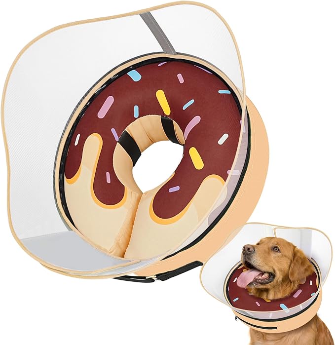 Raised Inflatable Dog Cone After Surgery - Adjustable Recovery Donut Collar with Removable Shield to Stop Licking Wounds & Protect Stitches - Soft Dog Cone Alternative for Large Dogs (Brown,XXL)