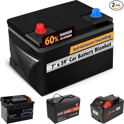 7" x 59" Car Battery Insulation Kit, Car Battery Wrap Blanket with Self-Adhesive Backing, Resistant to Extreme Temperatures, Fits Universal Vehicle Batteries, 2PCS