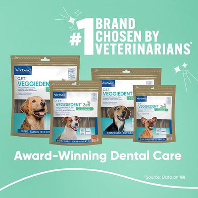 Virbac C.E.T.® VEGGIEDENT® Zen Tartar Control Chews for Dogs - Multifunctional to Support Mental Well-Being, VOHC Approved - Medium 22-66lbs
