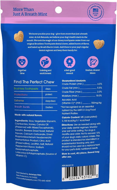 Ark Naturals Small Breed Brushless Toothpaste + Breath Bursts Bundle - Vet Formulated Dog Dental Chews for Small Breeds - Helps Reduce Plaque & Tartar, Polishes Teeth, and Freshens Breath