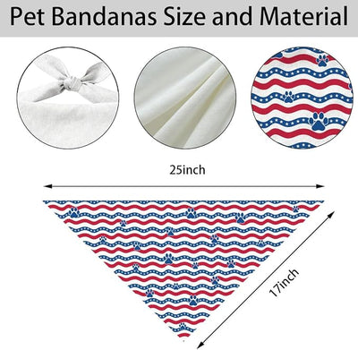 4th of July Dog Bandana, Patriotic Paw Print Pet Triangle Scarf for Independence Day Party Outfit, American Flag Wavy Stripe Neckerchief for Small Medium Dogs, Puppy Gift