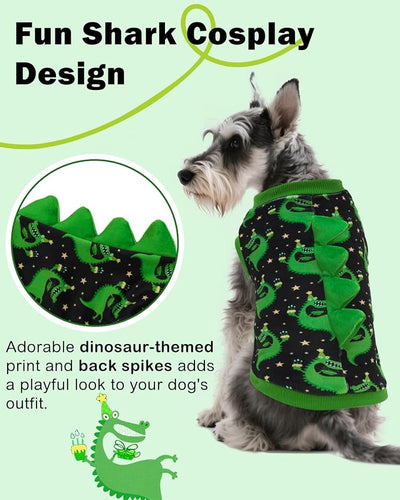 CuteBone Dinosaur Costume Dog Shirt, Stretchy Velvet T-Shirt Clothes for Small Dogs, Soft & Breathable Pet Tee Outfit Cat Apparel for Daily Wear, Cozy Pullover Design Puppy Fashion COSBX08S