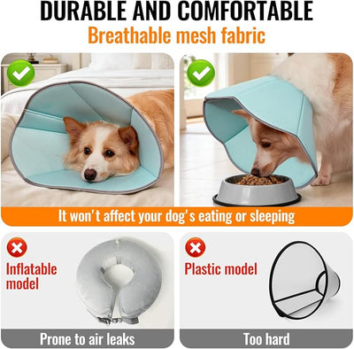 MAXFUT Dog Cone Collar,Soft Cone for Dogs to Stop Licking After Surgery,Non Inflatable Dog Donut Cone (Light Blue, L)