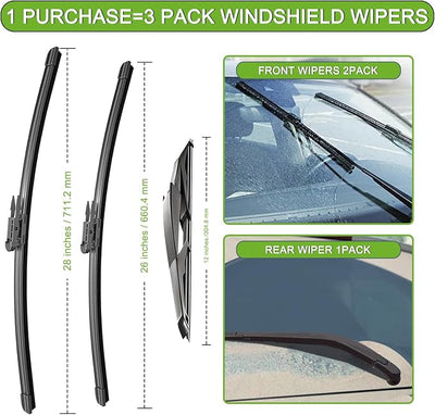 PARRATI® Windshield Wipers for Ford C-Max 2013-2018,28"+26" Front and 12" Rear,OEM Replacement Wiper Blades,Quiet & Streak-Free(Set of 3)