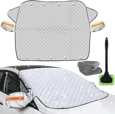 4-Layer Magnetic Windshield Cover for Car, 2026 Windshield Frost Protector Cover, Universal Magnetic Snow Cover with Side Window and Rearview Mirror Protector, for Most Cars, Suv, Truck (Sedan Fit)
