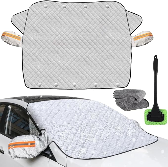 4-Layer Magnetic Windshield Cover for Car, 2026 Windshield Frost Protector Cover, Universal Magnetic Snow Cover with Side Window and Rearview Mirror Protector, for Most Cars, Suv, Truck (SUV Fit)