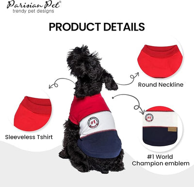 Parisian Pet World Champion Dog Tank Top - Breathable Cotton Pet Apparel - Red Puppy Clothes - Lightweight Doggie T Shirts for Dogs - Comfortable Sporty Dog Clothes - Summer Shirts for Small Dogs