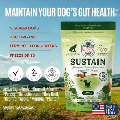 Gussy's Gut Sustain Bioavailable Fermented Prebiotic Supplement Powder for Dog Gut, Digestive & Overall Health- 9 Human Grade Ingredients – Gussy’s Maintain Phase (7.5 Oz)