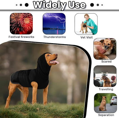 Dog Anxiety Vest with Hoodie,Breathable Dog Thunder Jacket for Thunderstorms,Fireworks,Vet Visits,Separation,Adjustable Calming Vest for Small Medium Large Dogs,Black,L