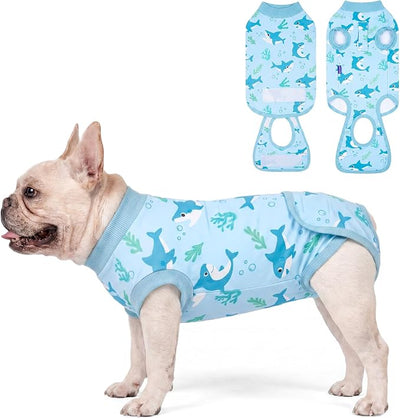 cyeollo Dog Surgery Recovery Suit, Soft Surgical Body Suits for Female Male Dog, Comfy Spay Neuter Onesie for Small Dogs, E-Collar & Cone Alternative, Anti-Licking Wound Puppy Clothes, Shark XS