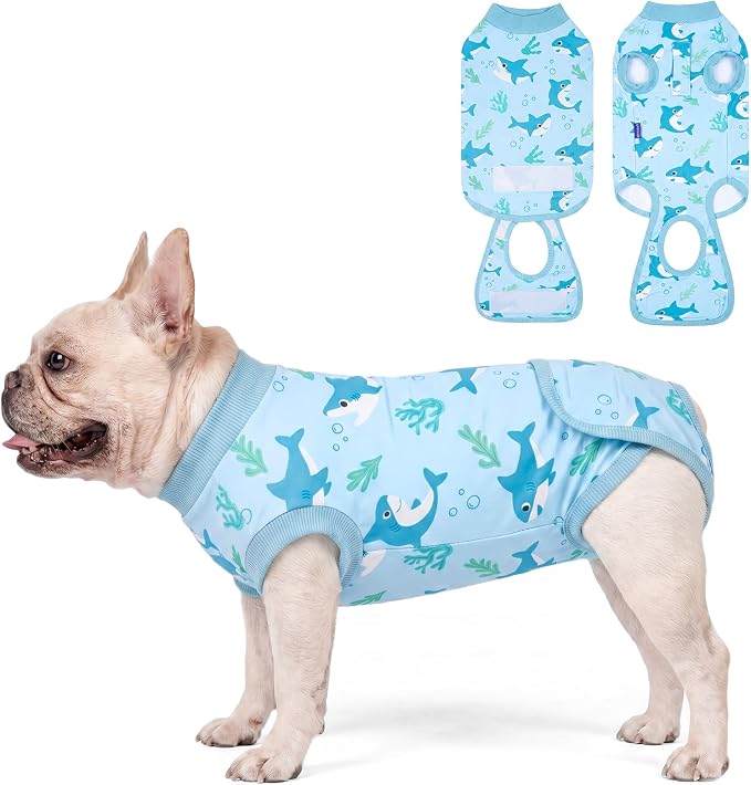 cyeollo Dog Surgery Recovery Suit, Soft Surgical Body Suits for Female Male Dog, Comfy Spay Neuter Onesie for Small Medium Dogs, E-Collar & Cone Alternative, Anti-Licking Wound Pet Clothes, Shark L