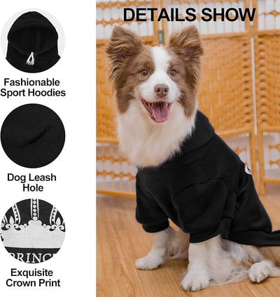 EXPAWLORER Prince Dog Hoodie for Boy - Hooded Doggie Sweater with Leash Hole, Cold Weather Clothes,Sweatshirt with Pocket, Pet Warm Outfit, Winter Coats for XS-XXL Dogs