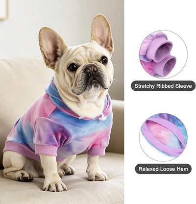 PAWCHIE Dog Hoodie for Small Dogs,Tie Dye Dog Cloth with Leash Hole,Puppy Sweatshirt, Pet Outfit, Cat Apparel, Pink Blue SM