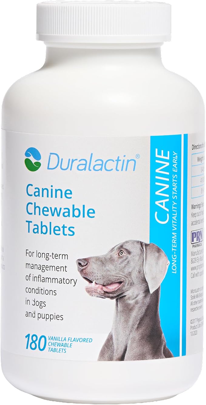Duralactin Canine Chewable Tablets - Joint Health Supplement for Dogs & Puppies - Pet Mobility Support - Vanilla Flavored Chews - 180 Count