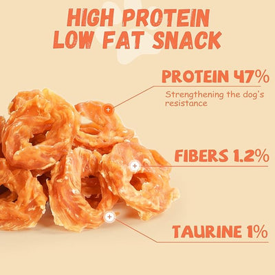 Pawmate Dog Treats Chicken Jerky Rings, Rawhide-Free Grain-Free Real Dried Tenders Natural Chicken Breast Dog Chewy Training Snacks for Small Medium Large Dogs Large Pack, 10.6 oz