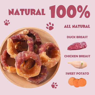 Sweet Potato Dog Treats, Chicken & Duck Wrapped Sweet Potato Donut, Rawhide Free & Grain Free
