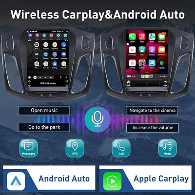 Ford Focus Car Stereo Radio 2012-2018 with Carplay/Android Auto, 10.4 Inch IPS Touch Screen Replacement with GPS Navigation Bluetooth 5GWiFi Mirror Link Backup Camera, 2G RAM 32G ROM