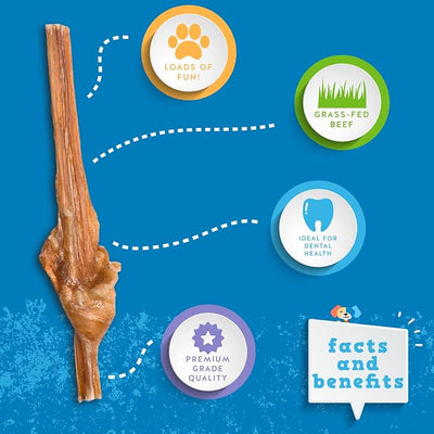 Jack&Pup 6 Inch Bladder Bully Sticks for Small Dogs (25 Pack) Single Ingredient Dog Treats, Puppy Chew Sticks