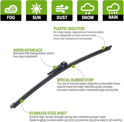 PARRATI® 12 Inch Rear Wiper Blade Replacement for 2012-2015 BMW X1/2017-2021 Mercedes-Benz GLC250 GLC350 2016-2024 GLC300,All-Season Windshield Wiper(12-X1)