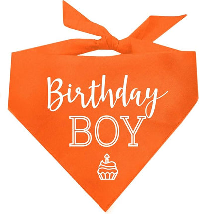 Birthday Boy with Cupcake Dog Bandana | 100% Cotton | Made in USA | Birthday | Pawty | Party Theme | Celebration Supplies | Photoshoot | Orange X-Small (214)