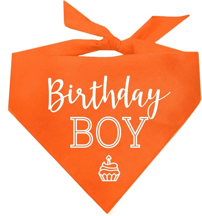 Birthday Boy with Cupcake Dog Bandana | 100% Cotton | Made in USA | Birthday | Pawty | Party Theme | Celebration Supplies | Photoshoot | Orange X-Small (214)