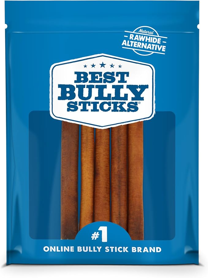 6 Inch Bully Sticks for Dogs - 5 Count (Pack of 1) - Natural, Easily Digestible, Grass-Fed Beef, Grain and Rawhide Free - Trial Size