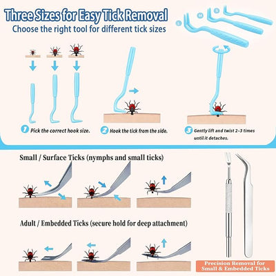 54-in-1 Tick Removal Tool Kit for Humans, Dogs, Cats, Stainless Steel Tick Tweezers, Tick Nippers, Tick Hooks, Tick Twisters, Tick Key, Flea Comb and Waterproof Travel Case for Hiking Camping Travel