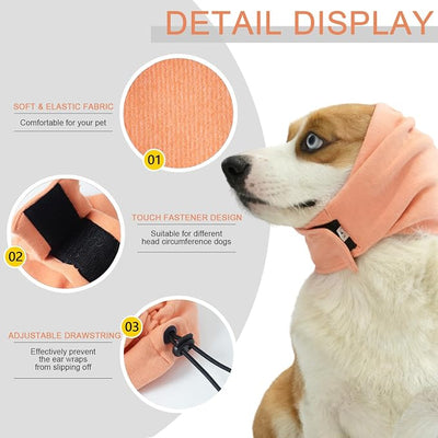 Ear Muffs for Dogs,Warm Winter Head Wrap Calming Hoodie,No Shake Anxiety Relief Pet Covers Ear Noise Protection Vest for Dogs Thunder Fireworks,Vet Visits,Grooming(Orange,L)