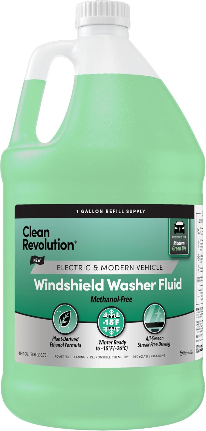 Clean Revolution EV Windshield Washer Fluid, 128oz, 100% Methanol-Free, Winter Ready up to -15F, Compatible with Electric Vehicles & Performance Cars