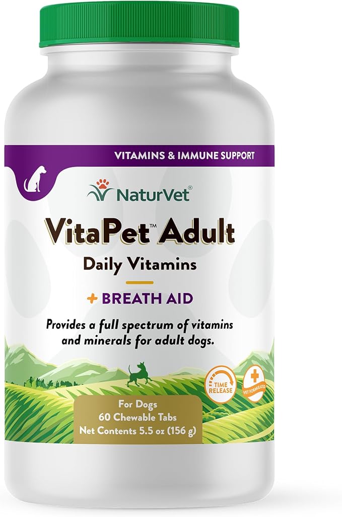 VitaPet Adult Daily Vitamins for Dogs With Breath Aid – Includes Full Spectrum of Vitamins, Minerals, Omega-6 Fatty Acids, Parsley – Designed for Dogs Over 1 Year – 60 Ct.