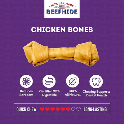 USA Beefhide Bones 9-10" Dog Chew Treats - Chicken Flavor, 1 Count/1 Pack