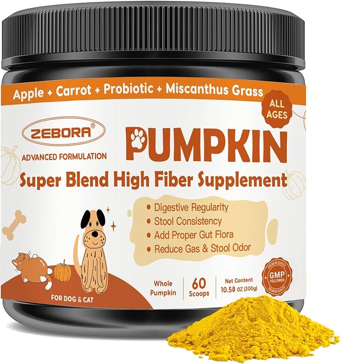 Pumpkin for Dogs - Natural Fiber for Dogs and Cats, Apple, Dog Probiotics for Digestive Health, Support Firm Stool, Diarrhea, Constipation, Add Water to Make Pumpkin Puree for Dogs, 10.58 oz